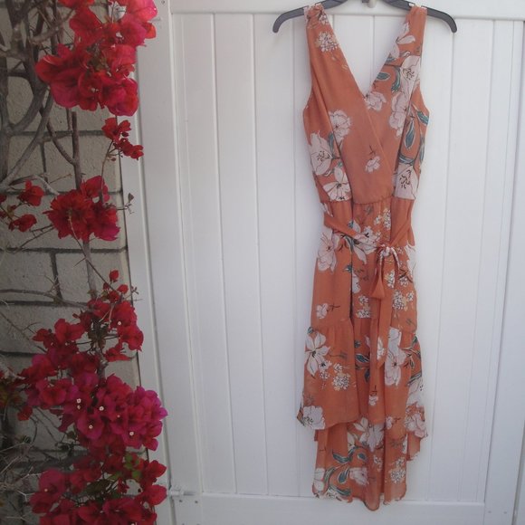 AUW Dresses & Skirts - AUW High Low Flirty Floral Print Lined Woven Polyester Dress Size 10